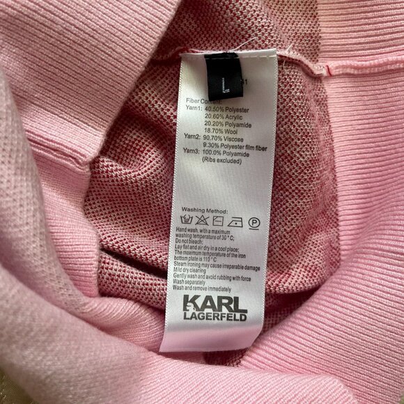 $399 NWT Karl Lagerfeld Women Pink Logo Cardigan Sweater Jacket Rhinestone Heart - Picture 11 of 14